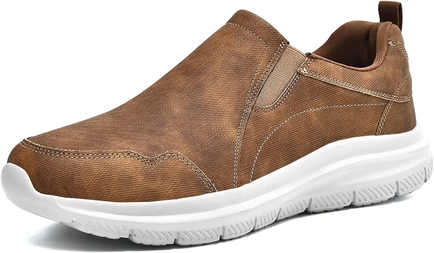 Mens Slip-on Walking Shoes Casual Loafer Comfortable Soft Daily Work Driving Flats Shoes Reddish Brown