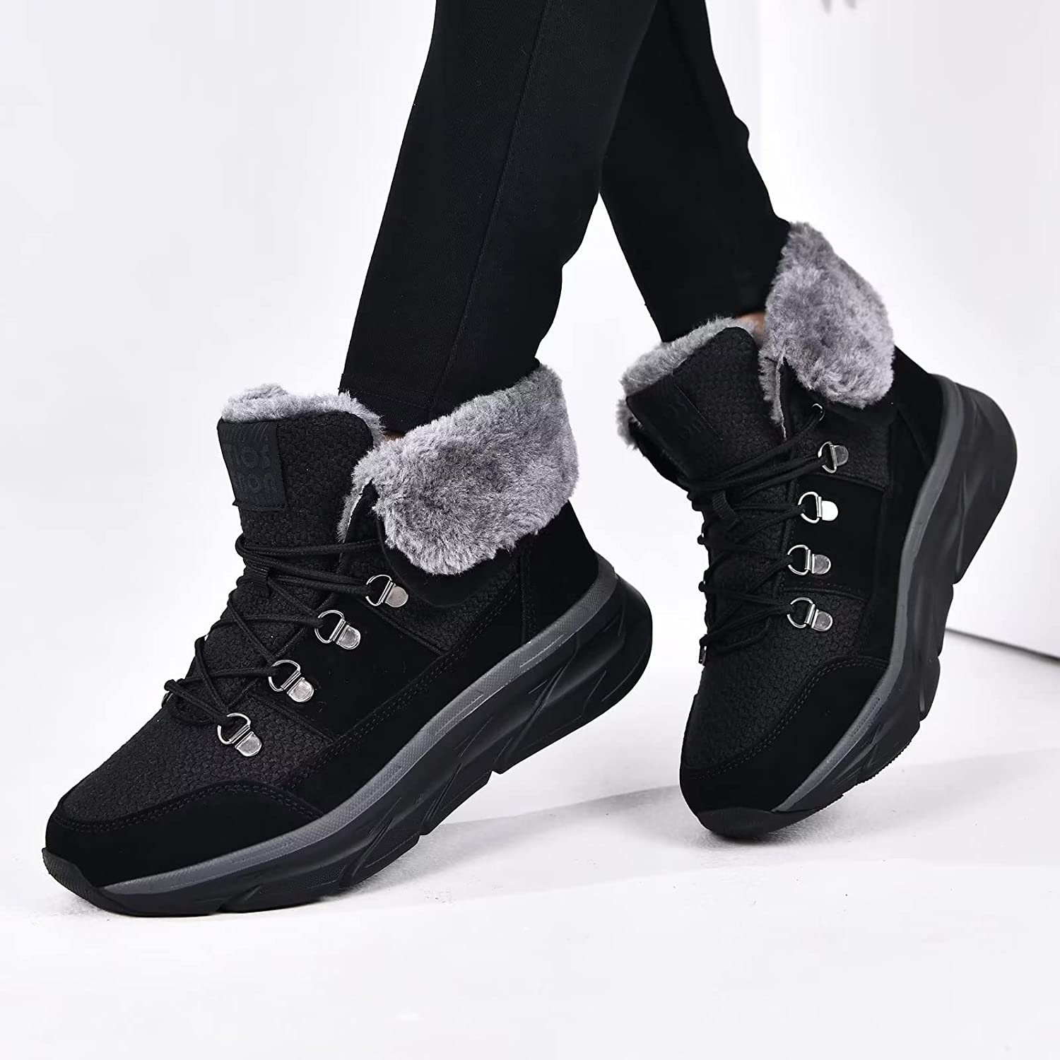 Womens Winter Snow Boots Warm Fur Lining Ankle Booties Comfortable Slip on Resistant Walking Outdoor Shoes