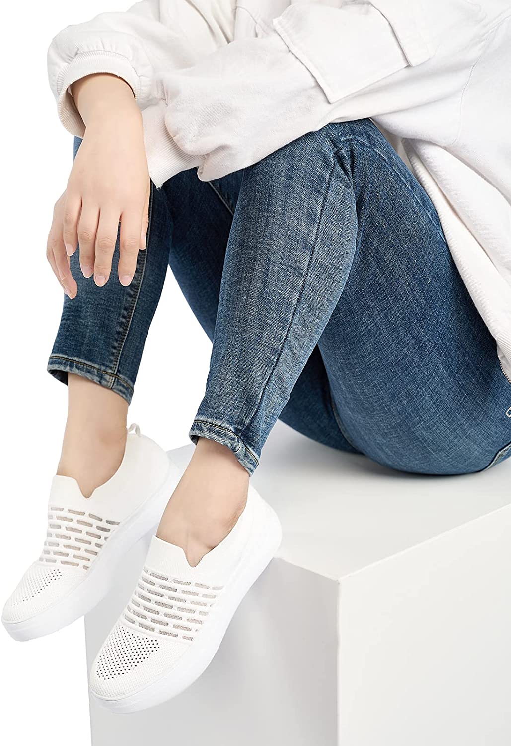 Women Slip On Casual Shoes - Lightweight Breathable Mesh Flexible Walking Sneakers